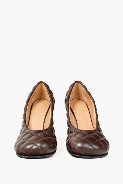 Bottega Veneta Chocolate Stitched Matelasse Nappa Dream Pumps