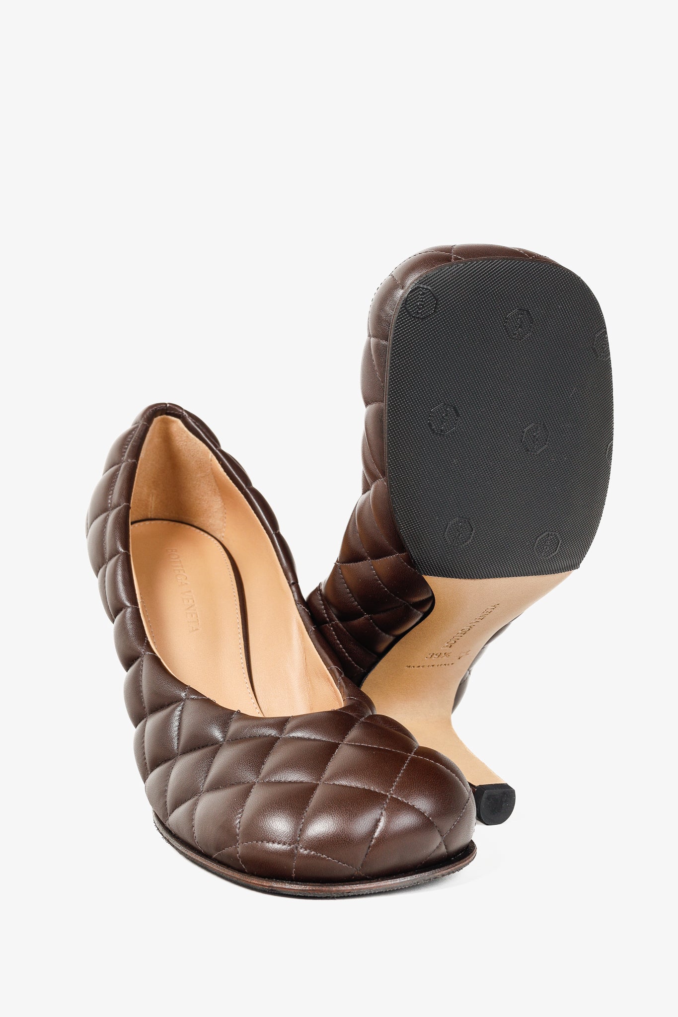 Bottega Veneta Chocolate Stitched Matelasse Nappa Dream Pumps