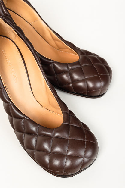 Bottega Veneta Chocolate Stitched Matelasse Nappa Dream Pumps