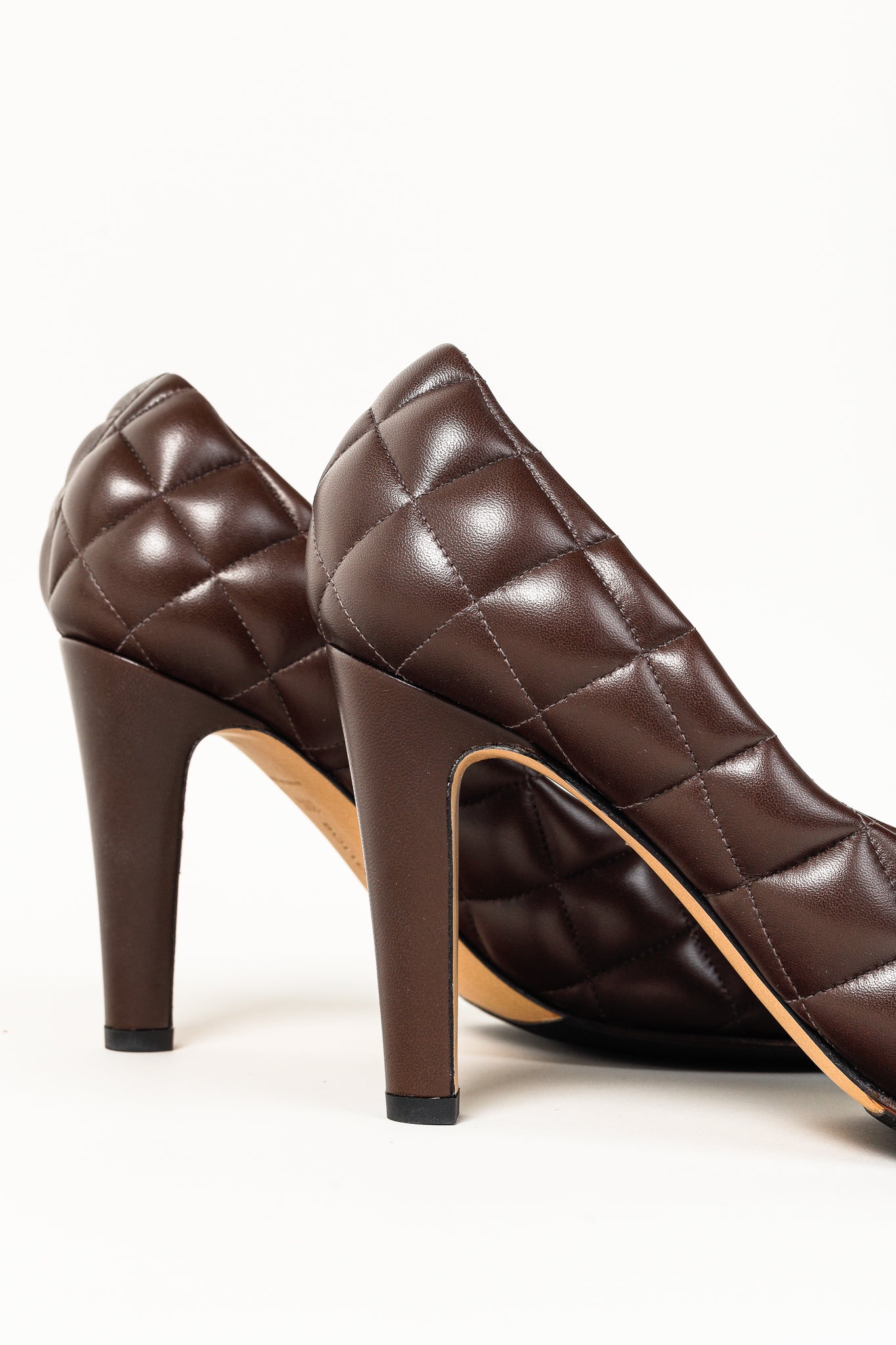 Bottega Veneta Chocolate Stitched Matelasse Nappa Dream Pumps