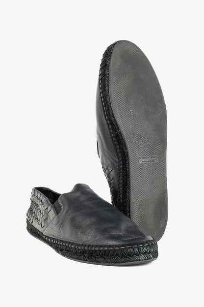 Bottega Veneta Woven Black Leather Espadrille