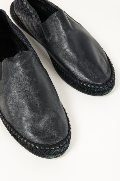 Bottega Veneta Woven Black Leather Espadrille