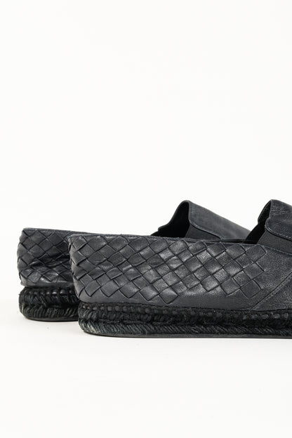 Bottega Veneta Woven Black Leather Espadrille