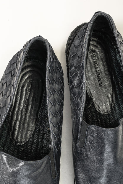 Bottega Veneta Woven Black Leather Espadrille