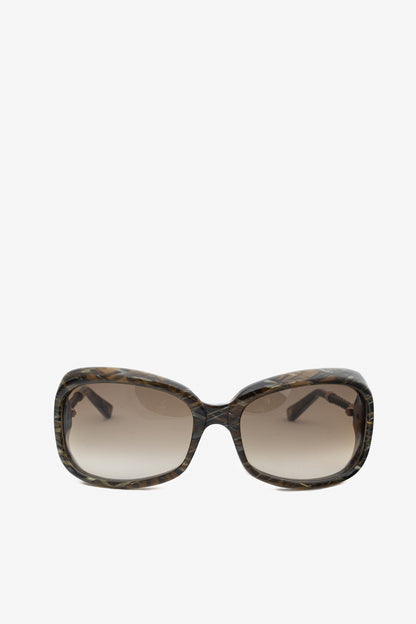Bottega Veneta BV 92/S Green Crosshatch Braided-Leather Rectangular Sunglasses