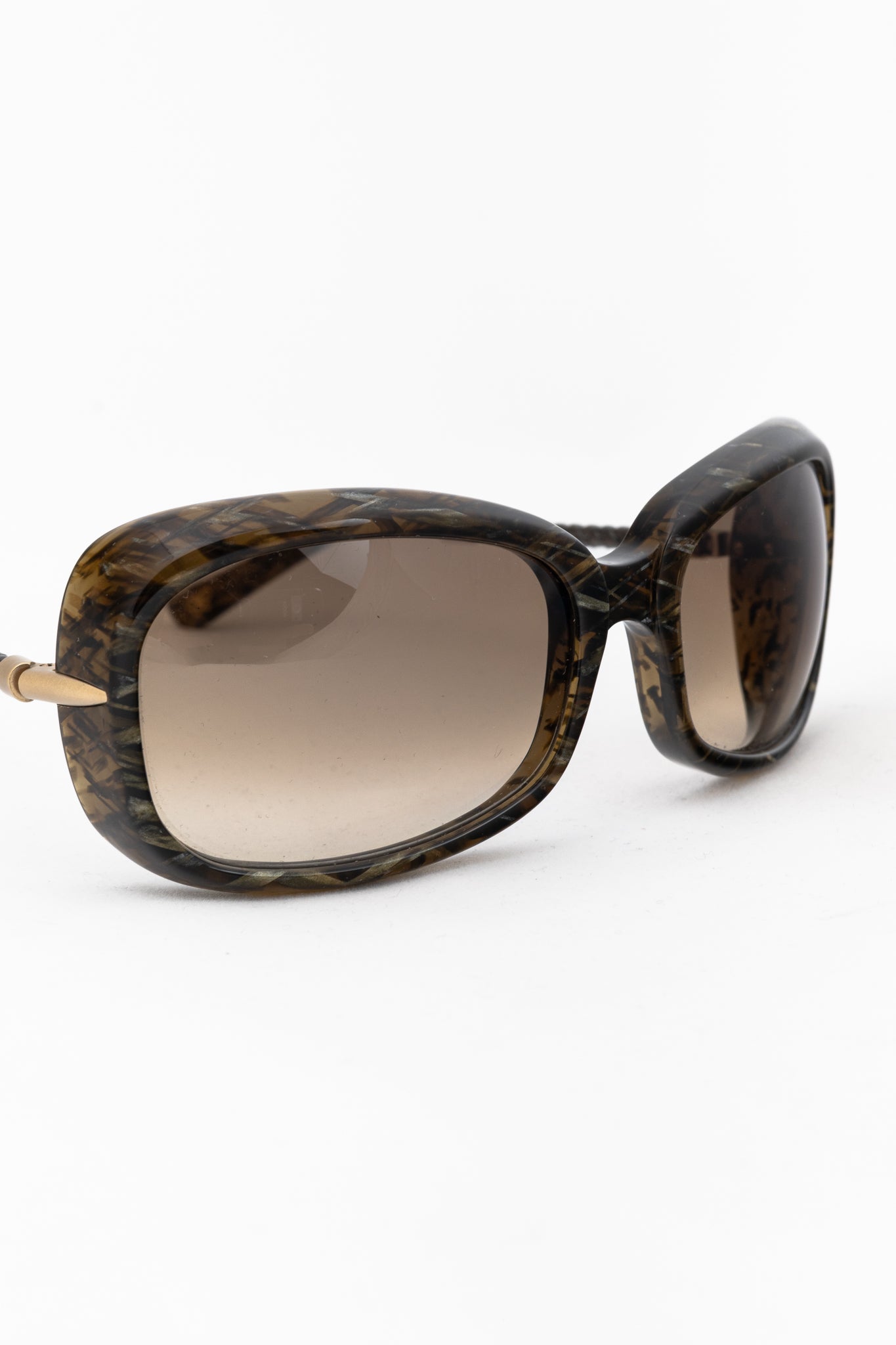 Bottega Veneta BV 92/S Green Crosshatch Braided-Leather Rectangular Sunglasses
