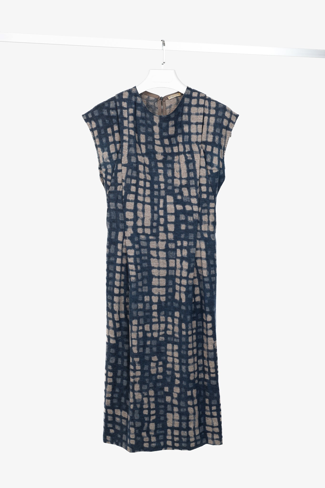 Bottega Veneta PF/12 Blue & Grey Shadow Metropolitan Jersey Flannel Printed Wool Dress