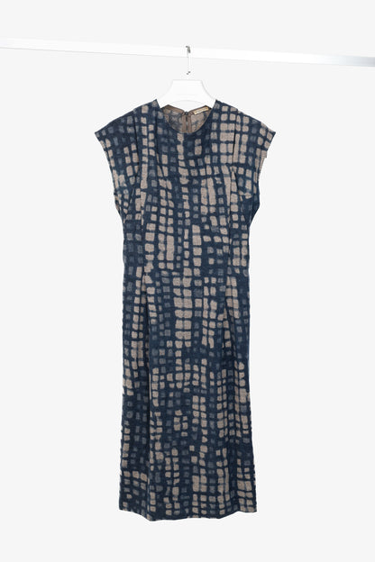 Bottega Veneta PF/12 Blue & Grey Shadow Metropolitan Jersey Flannel Printed Wool Dress