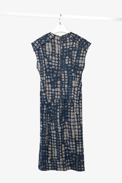 Bottega Veneta PF/12 Blue & Grey Shadow Metropolitan Jersey Flannel Printed Wool Dress