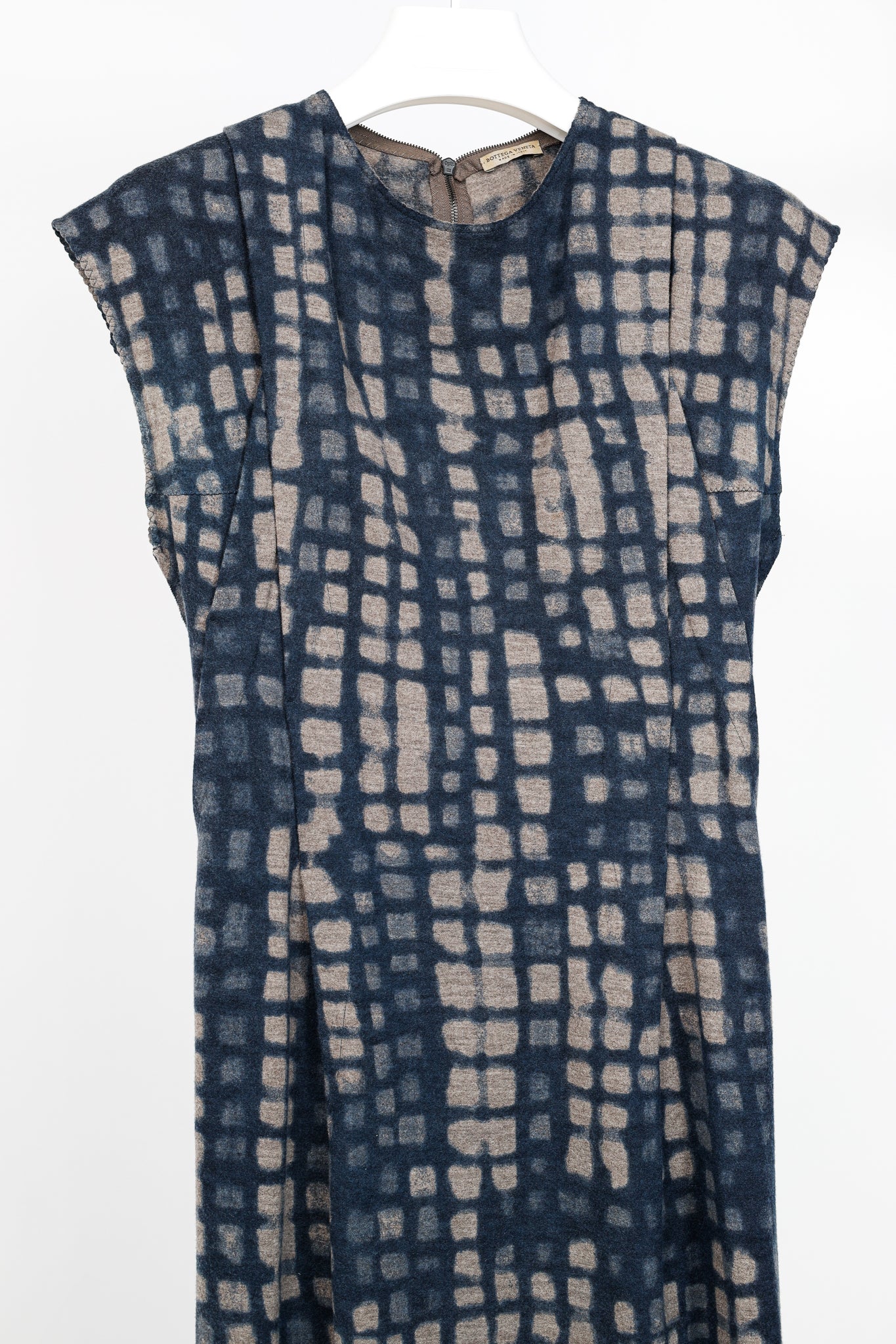 Bottega Veneta PF/12 Blue & Grey Shadow Metropolitan Jersey Flannel Printed Wool Dress