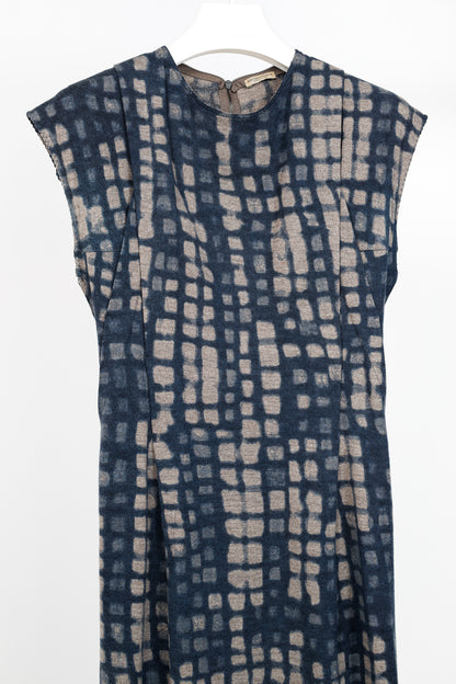 Bottega Veneta PF/12 Blue & Grey Shadow Metropolitan Jersey Flannel Printed Wool Dress