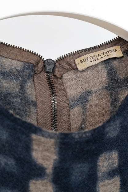 Bottega Veneta PF/12 Blue & Grey Shadow Metropolitan Jersey Flannel Printed Wool Dress