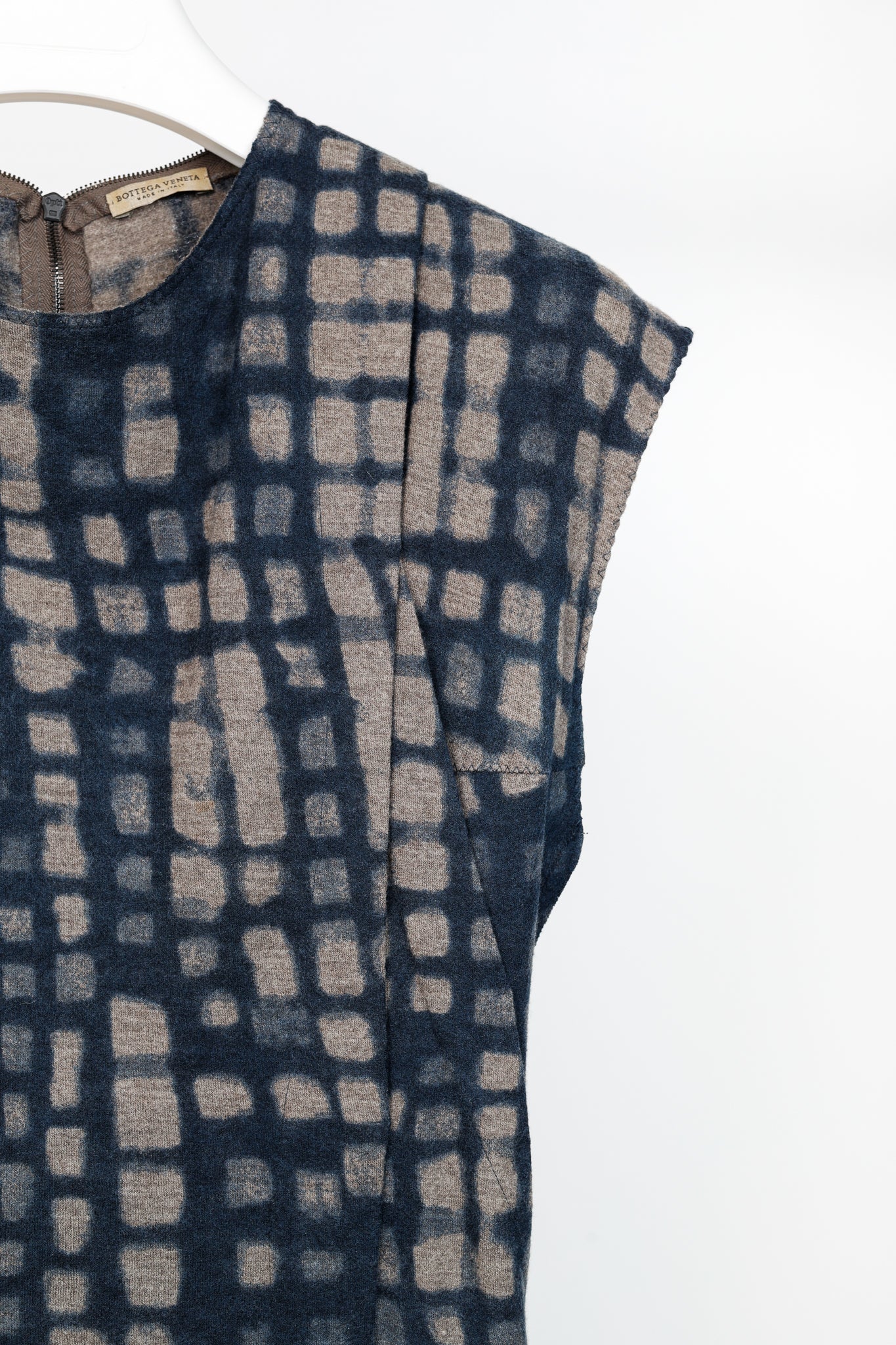 Bottega Veneta PF/12 Blue & Grey Shadow Metropolitan Jersey Flannel Printed Wool Dress