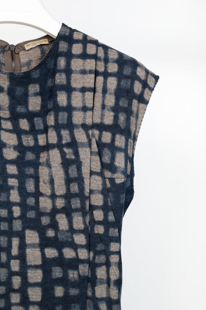 Bottega Veneta PF/12 Blue & Grey Shadow Metropolitan Jersey Flannel Printed Wool Dress