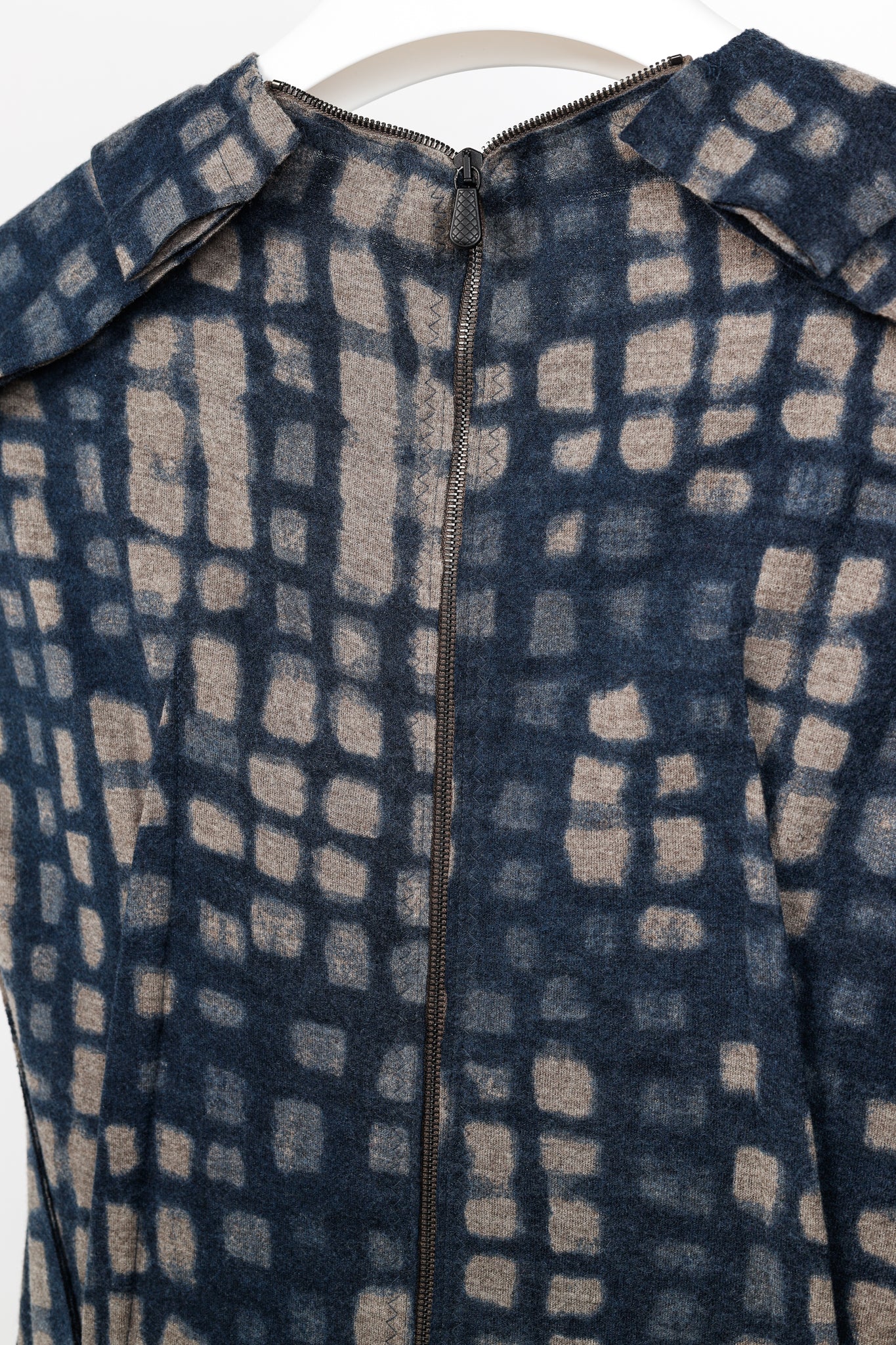 Bottega Veneta PF/12 Blue & Grey Shadow Metropolitan Jersey Flannel Printed Wool Dress