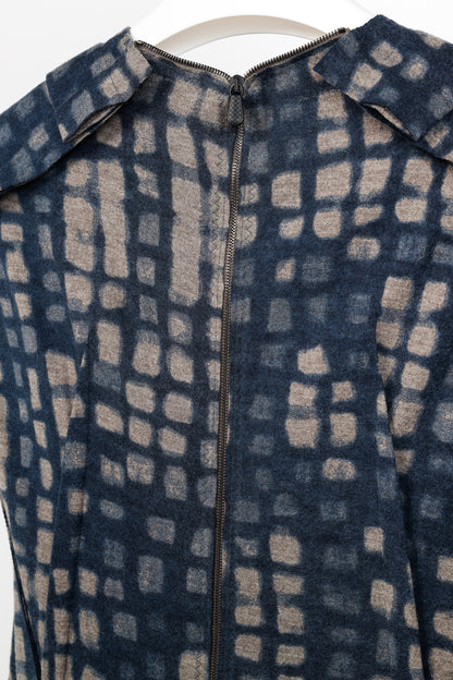 Bottega Veneta PF/12 Blue & Grey Shadow Metropolitan Jersey Flannel Printed Wool Dress