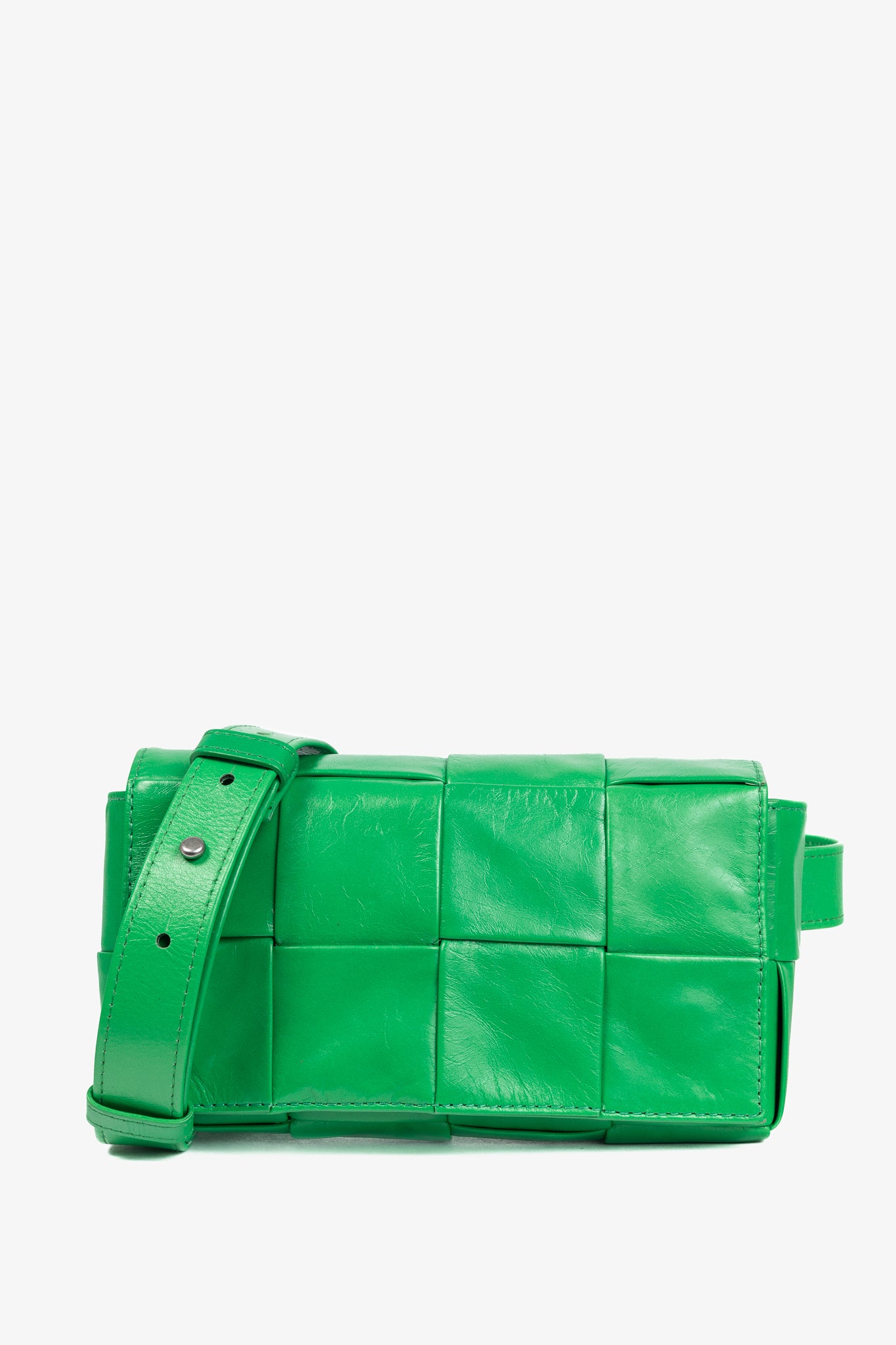 Bottega Veneta Cassette Mini Green Intreccio-Woven Belt Bag