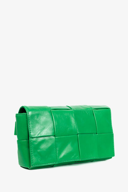 Bottega Veneta Cassette Mini Green Intreccio-Woven Belt Bag