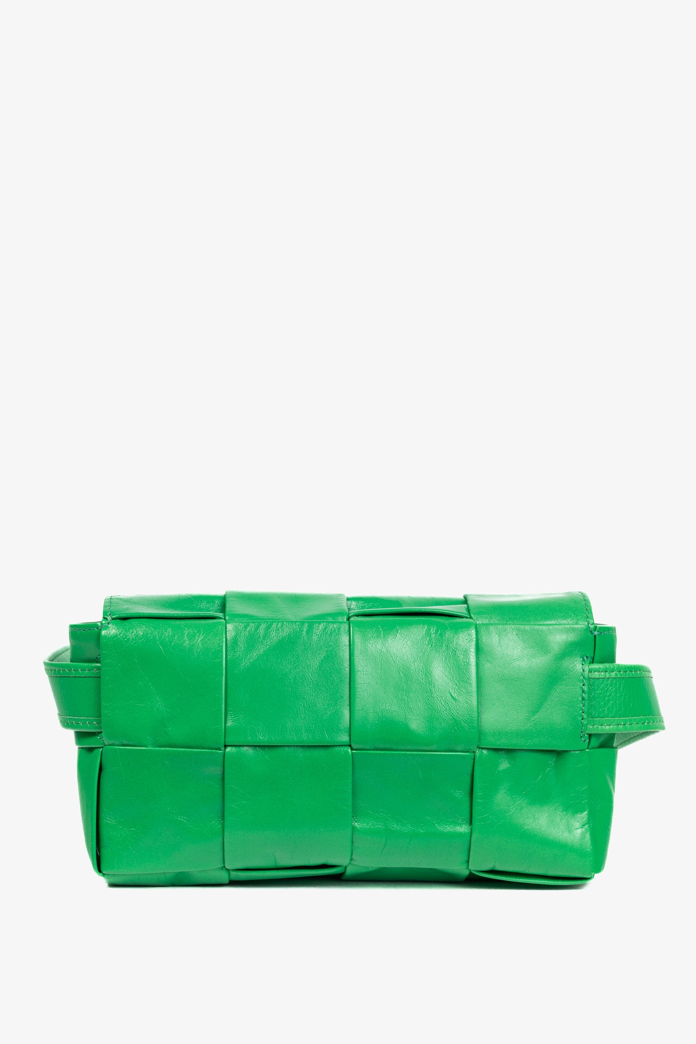 Bottega Veneta Cassette Mini Green Intreccio-Woven Belt Bag