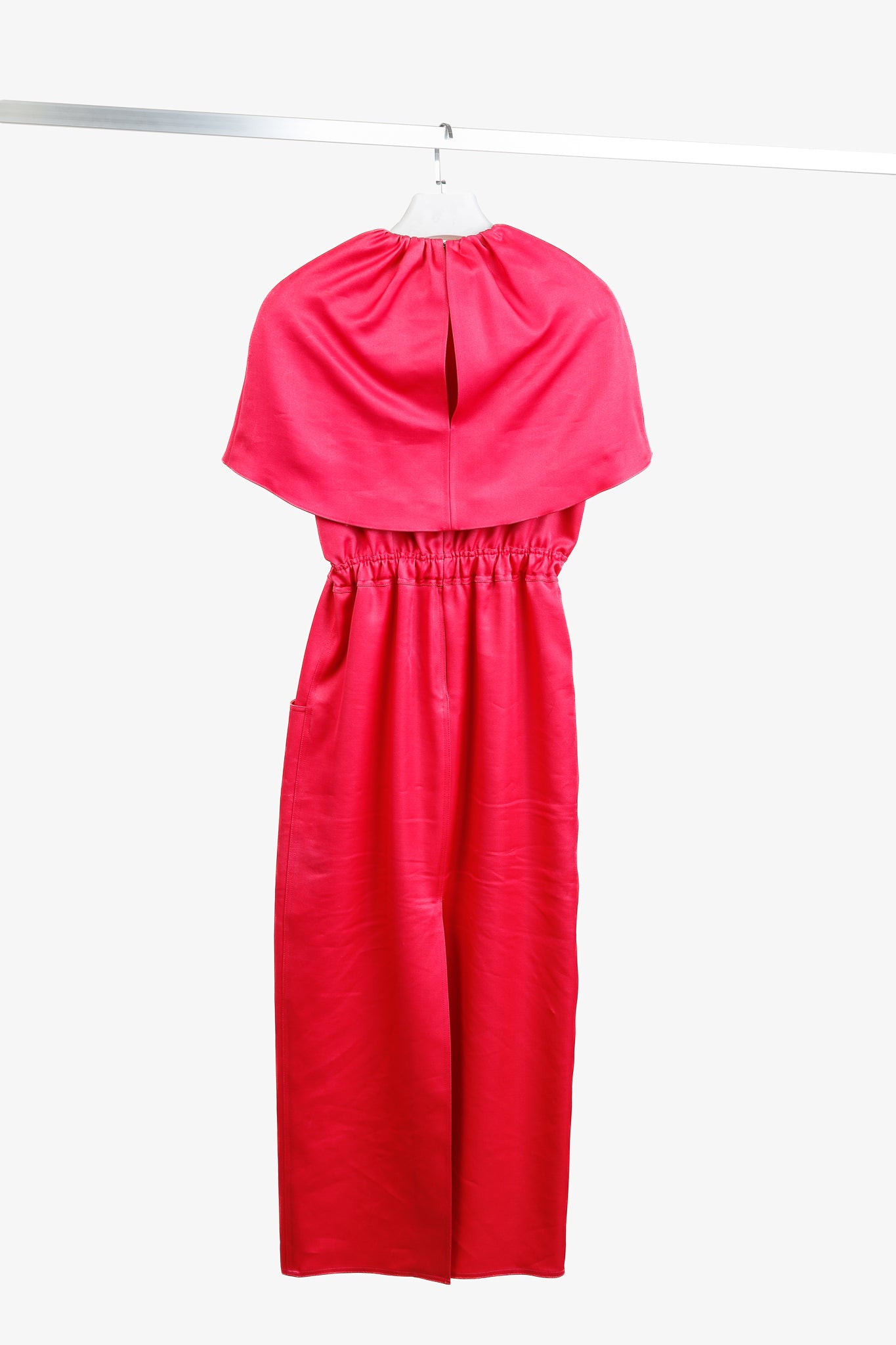 Brandon Maxwell AW/19 Fuchsia Silk-Shantung Cape-Sleeve Midi Dress