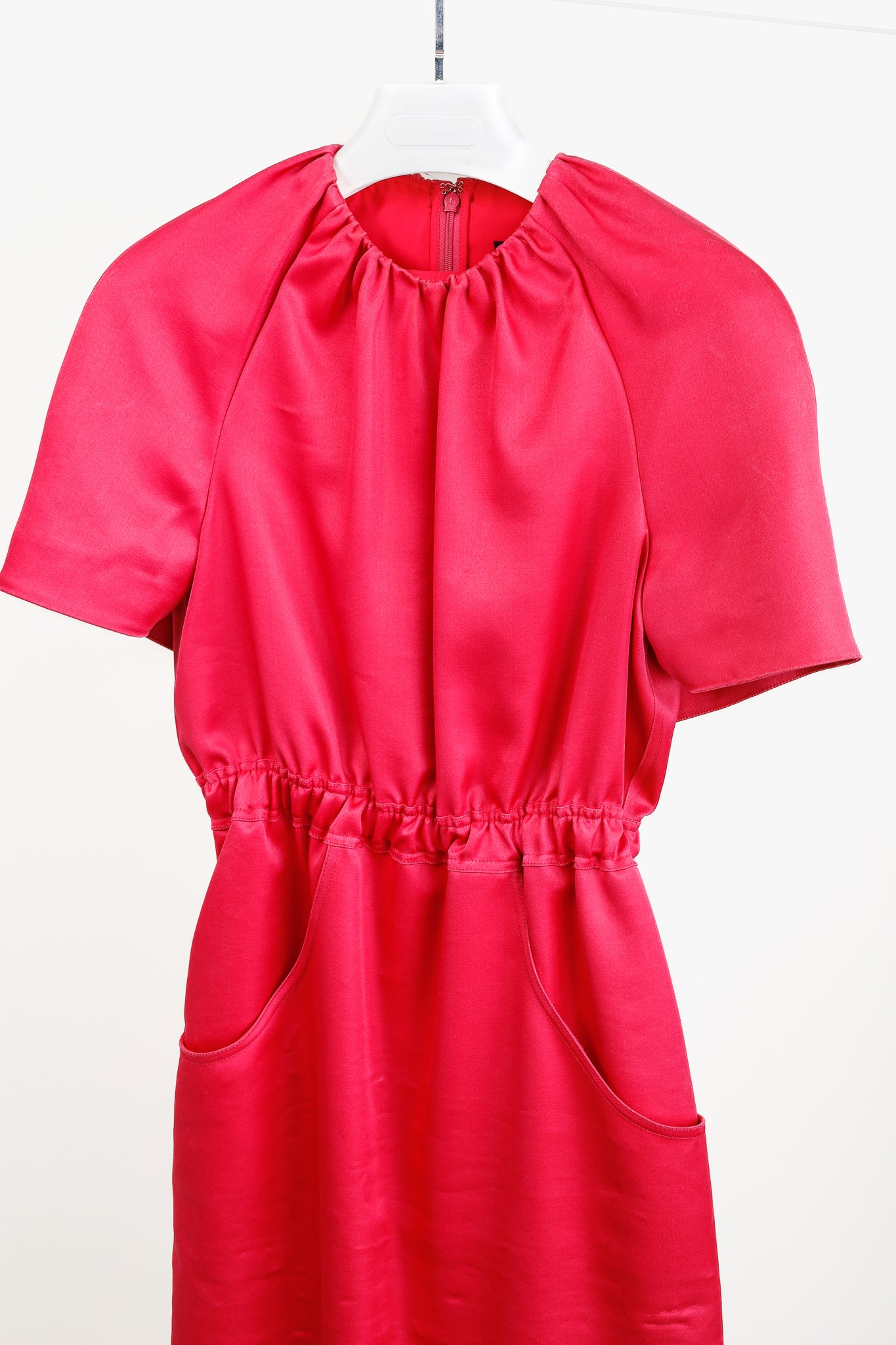 Brandon Maxwell AW/19 Fuchsia Silk-Shantung Cape-Sleeve Midi Dress