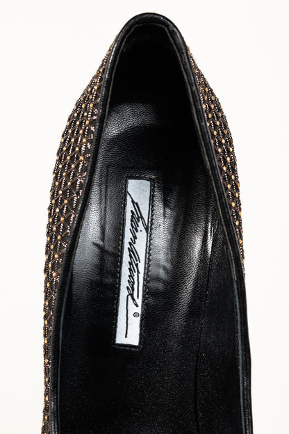 Brian Atwood Maniac Black Silk Gold-Crystal Platform Pumps