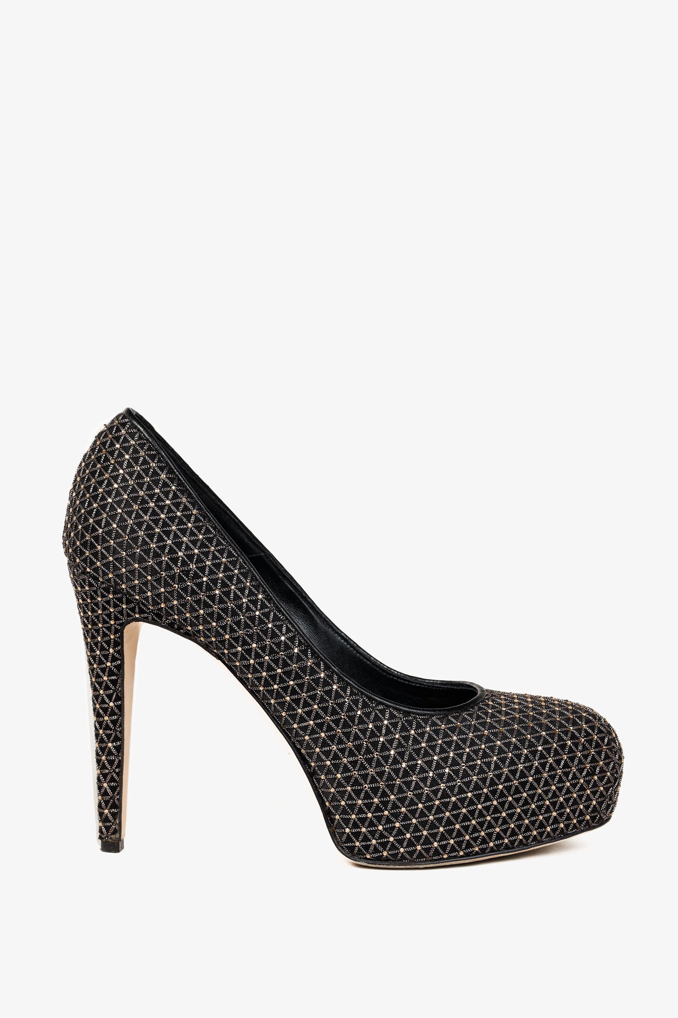 Brian Atwood Maniac Black Silk Gold-Crystal Platform Pumps