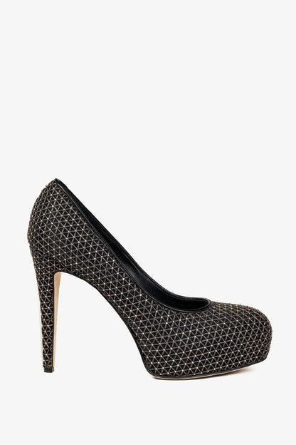 Brian Atwood Maniac Black Silk Gold-Crystal Platform Pumps