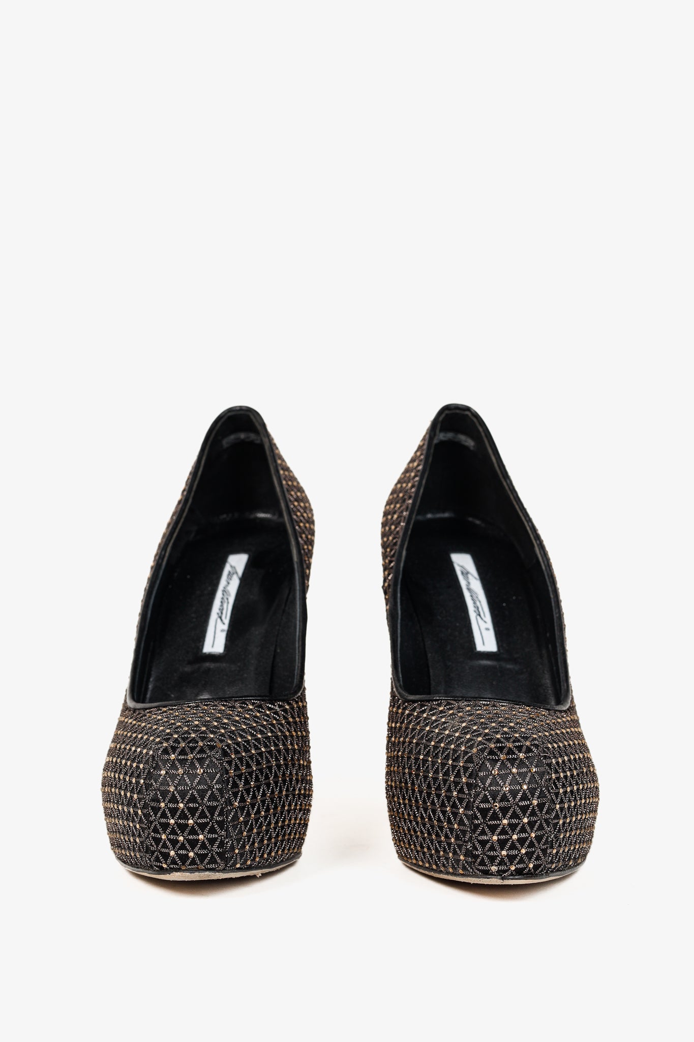 Brian Atwood Maniac Black Silk Gold-Crystal Platform Pumps