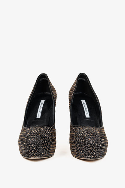 Brian Atwood Maniac Black Silk Gold-Crystal Platform Pumps