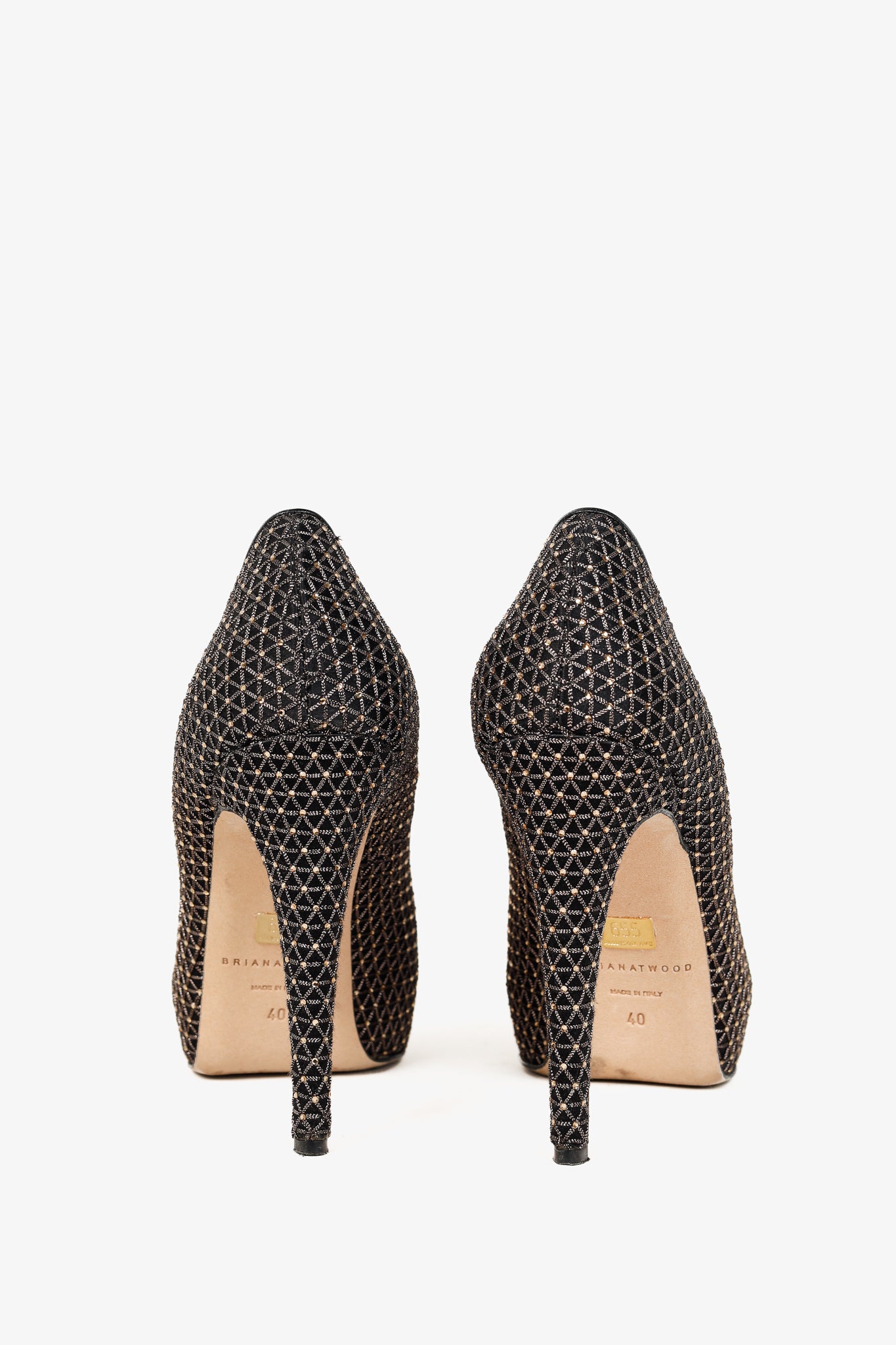 Brian Atwood Maniac Black Silk Gold-Crystal Platform Pumps