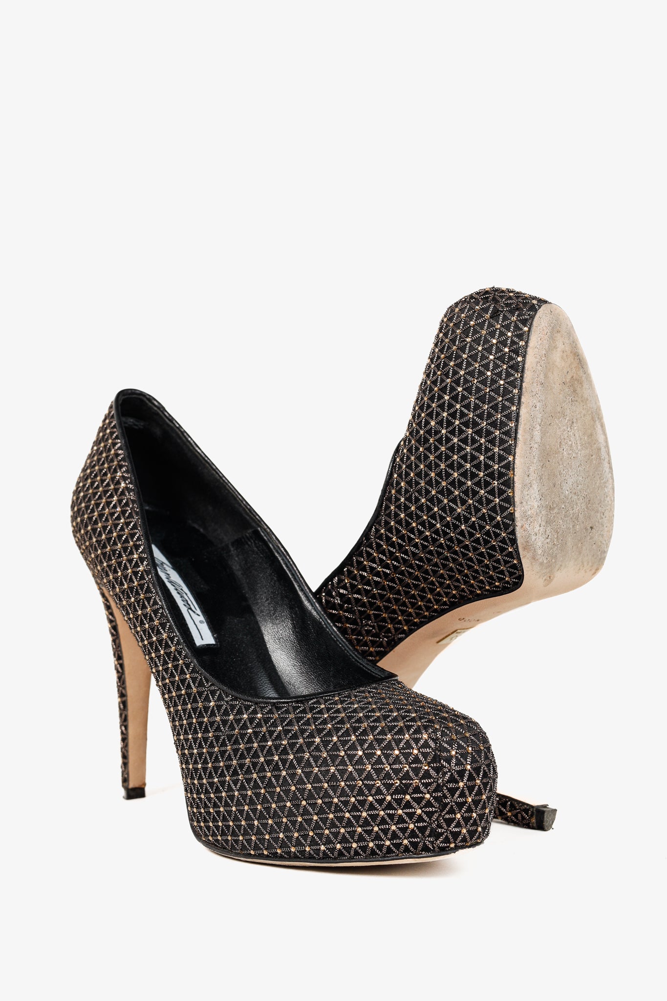 Brian Atwood Maniac Black Silk Gold-Crystal Platform Pumps