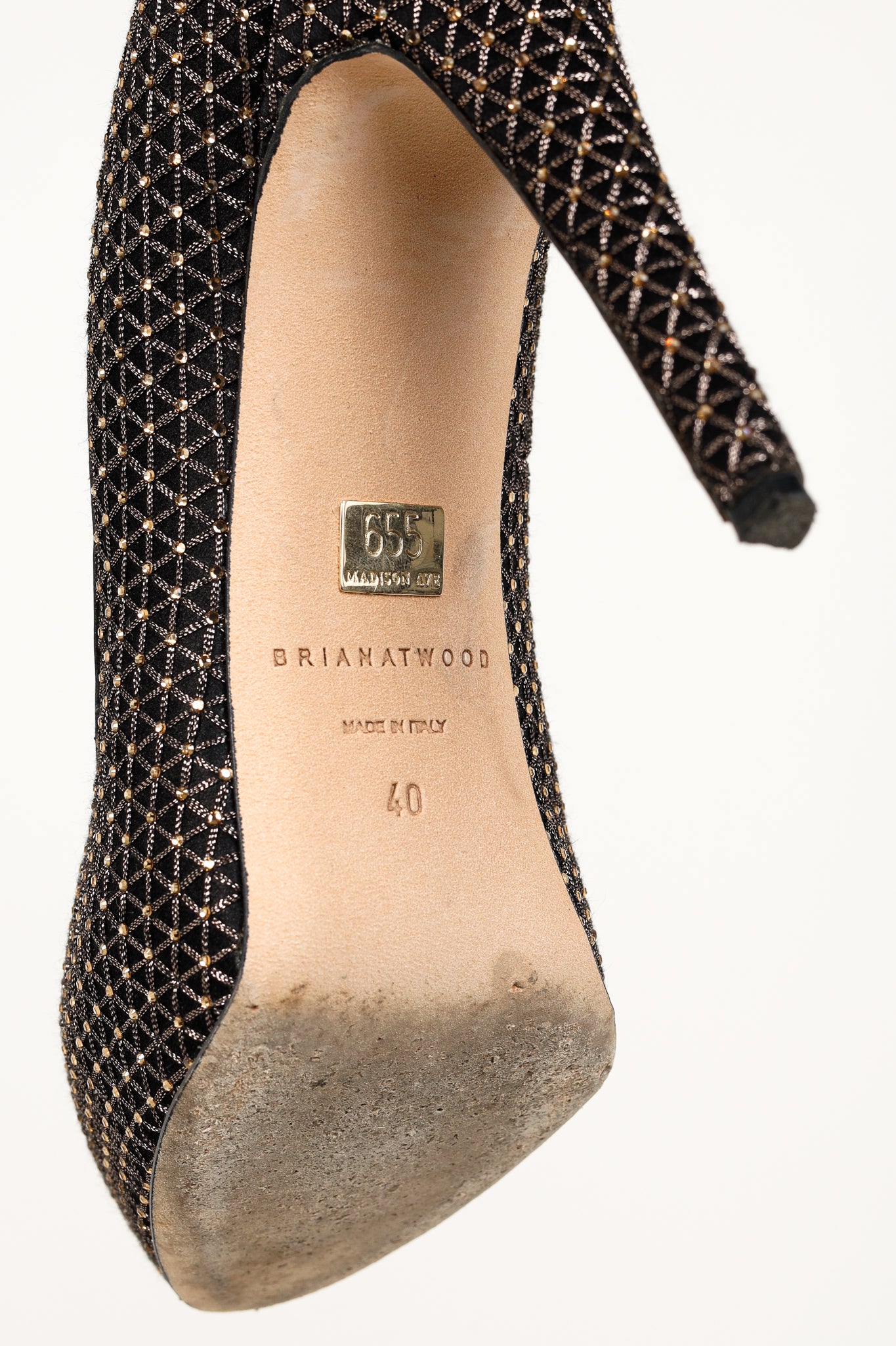 Brian Atwood Maniac Black Silk Gold-Crystal Platform Pumps