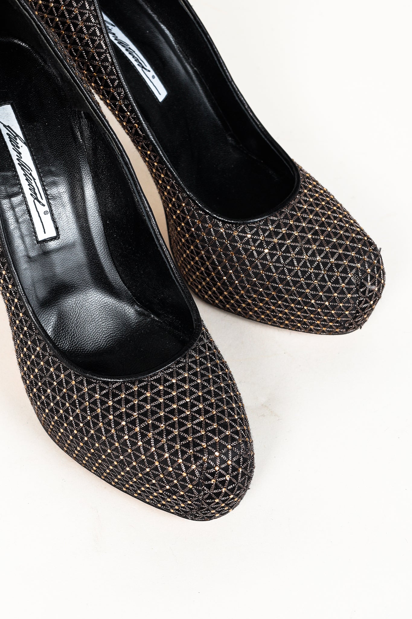 Brian Atwood Maniac Black Silk Gold-Crystal Platform Pumps