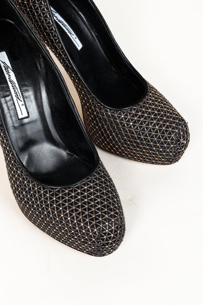 Brian Atwood Maniac Black Silk Gold-Crystal Platform Pumps