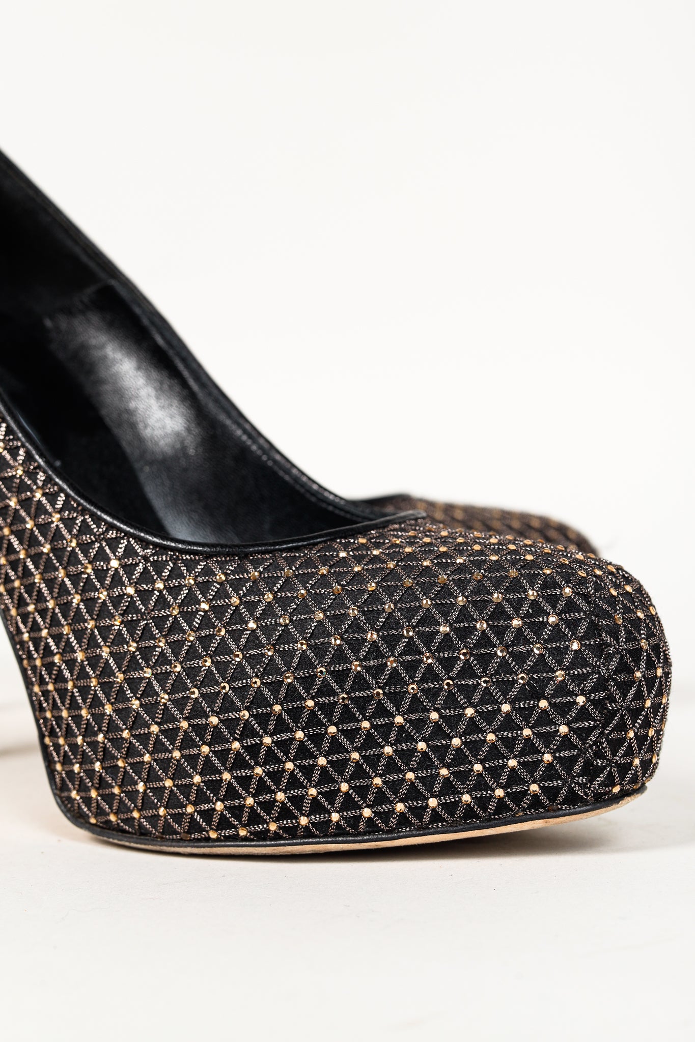 Brian Atwood Maniac Black Silk Gold-Crystal Platform Pumps