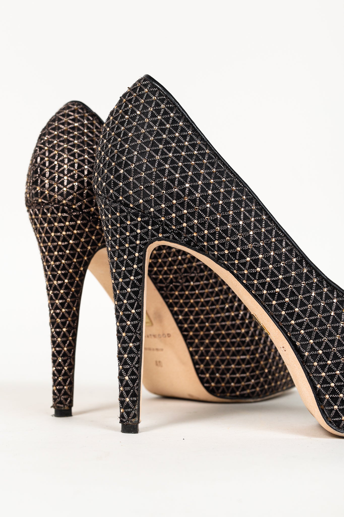 Brian Atwood Maniac Black Silk Gold-Crystal Platform Pumps