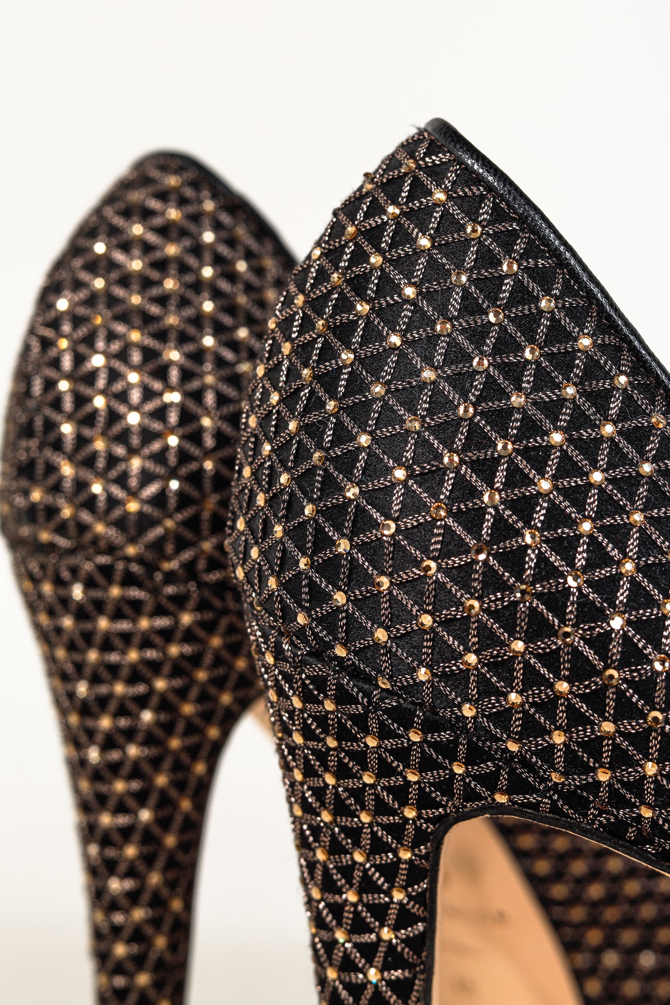 Brian Atwood Maniac Black Silk Gold-Crystal Platform Pumps
