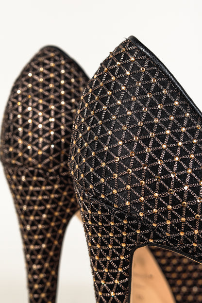 Brian Atwood Maniac Black Silk Gold-Crystal Platform Pumps