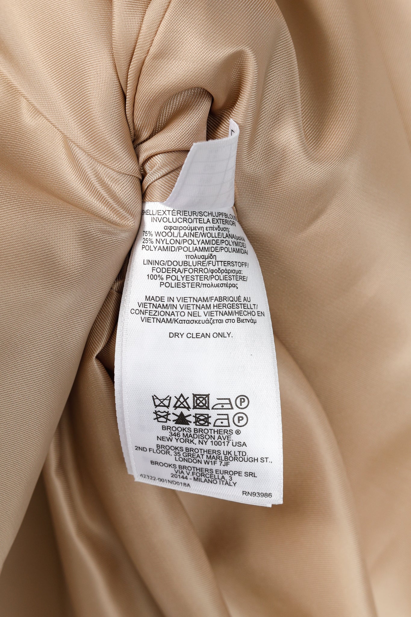 Brooks Brothers Tan Wool-Blend Belted Coat