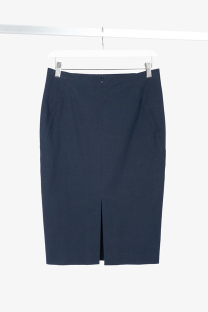 Brunello Cucinelli Navy Cotton Pencil Skirt