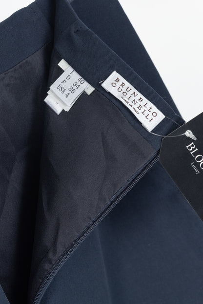Brunello Cucinelli Navy Cotton Pencil Skirt