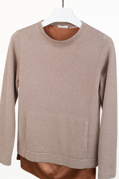 Brunello Cucinelli Light Brown Cashmere Silk-Tank Sweater Set
