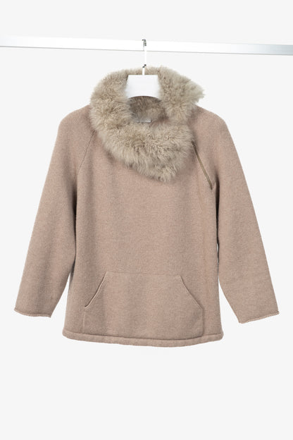 Brunello Cucinelli Brown Cashmere-Knit Sheepskin-Collar Sweater