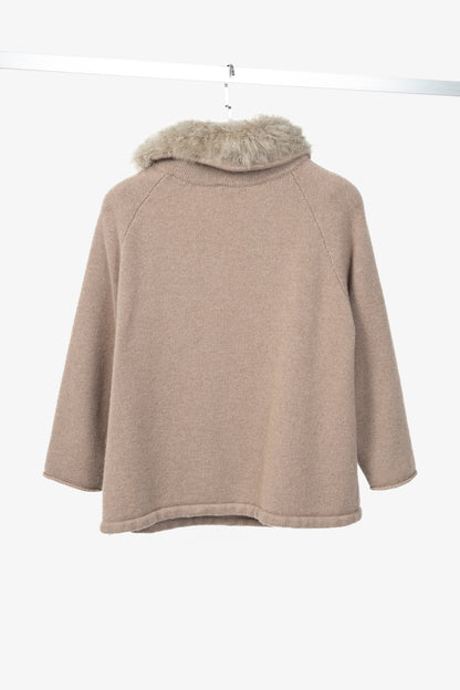 Brunello Cucinelli Brown Cashmere-Knit Sheepskin-Collar Sweater