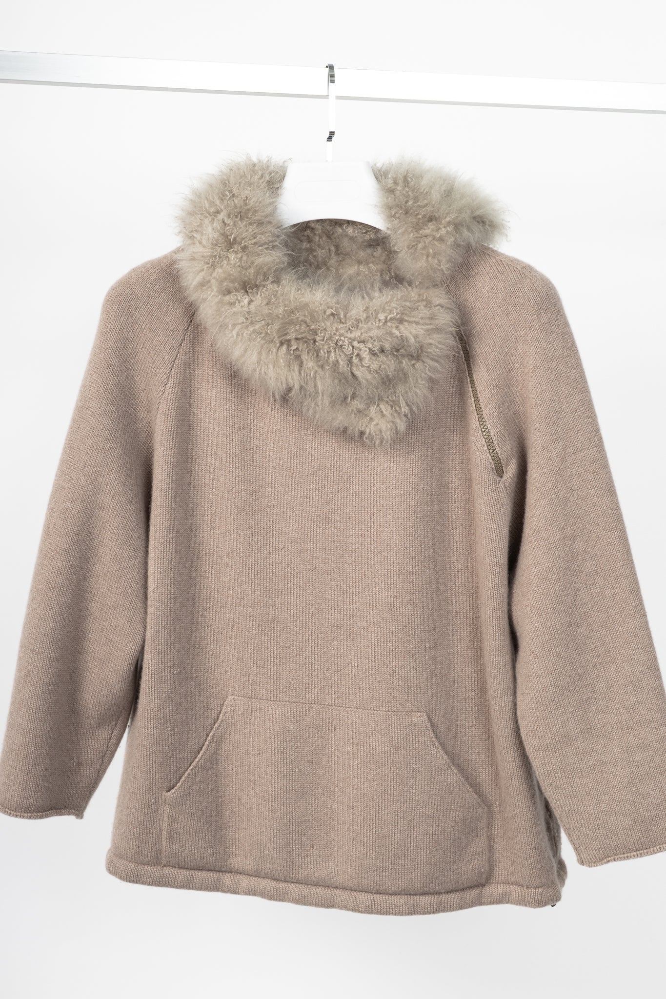 Brunello Cucinelli Brown Cashmere-Knit Sheepskin-Collar Sweater