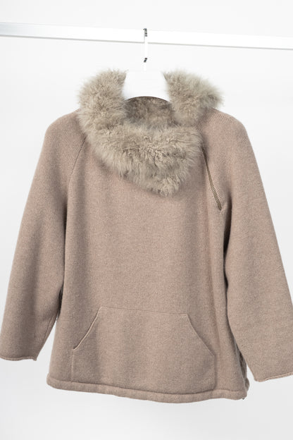 Brunello Cucinelli Brown Cashmere-Knit Sheepskin-Collar Sweater