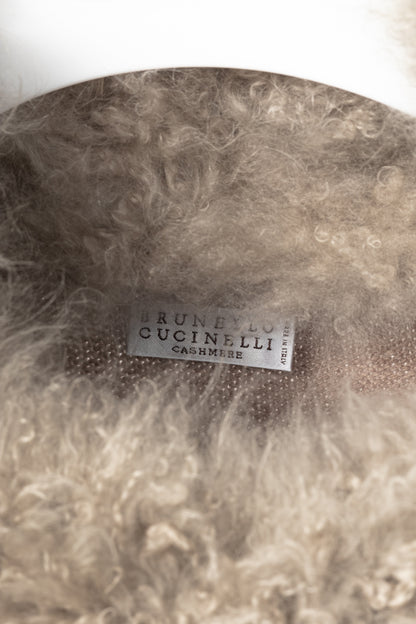 Brunello Cucinelli Brown Cashmere-Knit Sheepskin-Collar Sweater