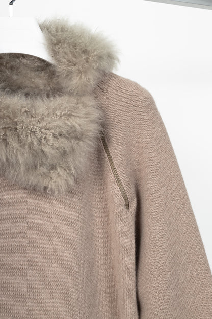 Brunello Cucinelli Brown Cashmere-Knit Sheepskin-Collar Sweater