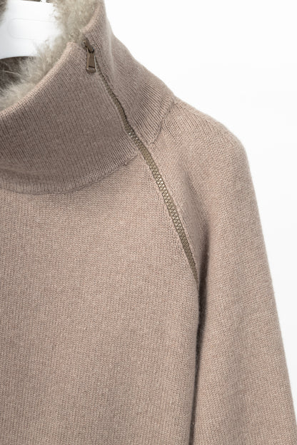 Brunello Cucinelli Brown Cashmere-Knit Sheepskin-Collar Sweater